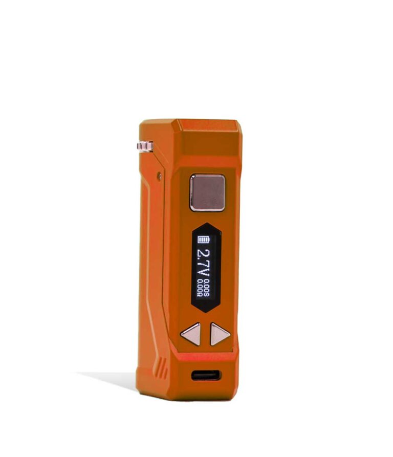 Orange side view Yocan UNI PRO 2 Adjustable 510 Thread Battery on white studio background