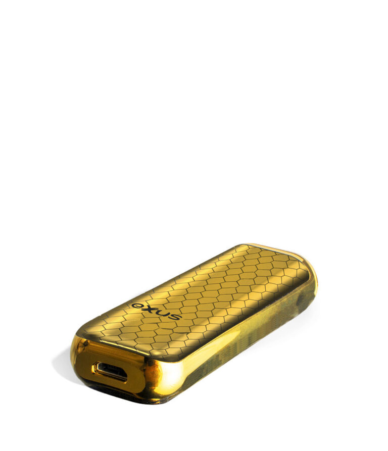 Gold Cobra bottom view Exxus Vape MiNovo 510 Thread Battery on white studio background