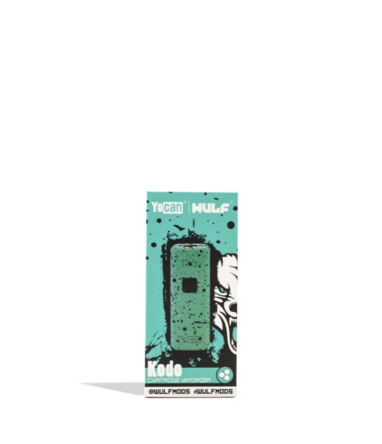 Teal Black Spatter Wulf Mods KODO 510 Thread Battery Packaging Front View on White Background