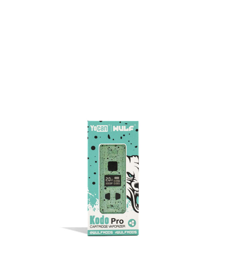 Teal Black Spatter Wulf Mods KODO Pro 510 Thread Battery Packaging Front View on White Background