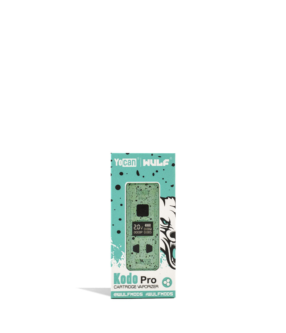 Teal Black Spatter Wulf Mods KODO Pro 510 Thread Battery Packaging Front View on White Background