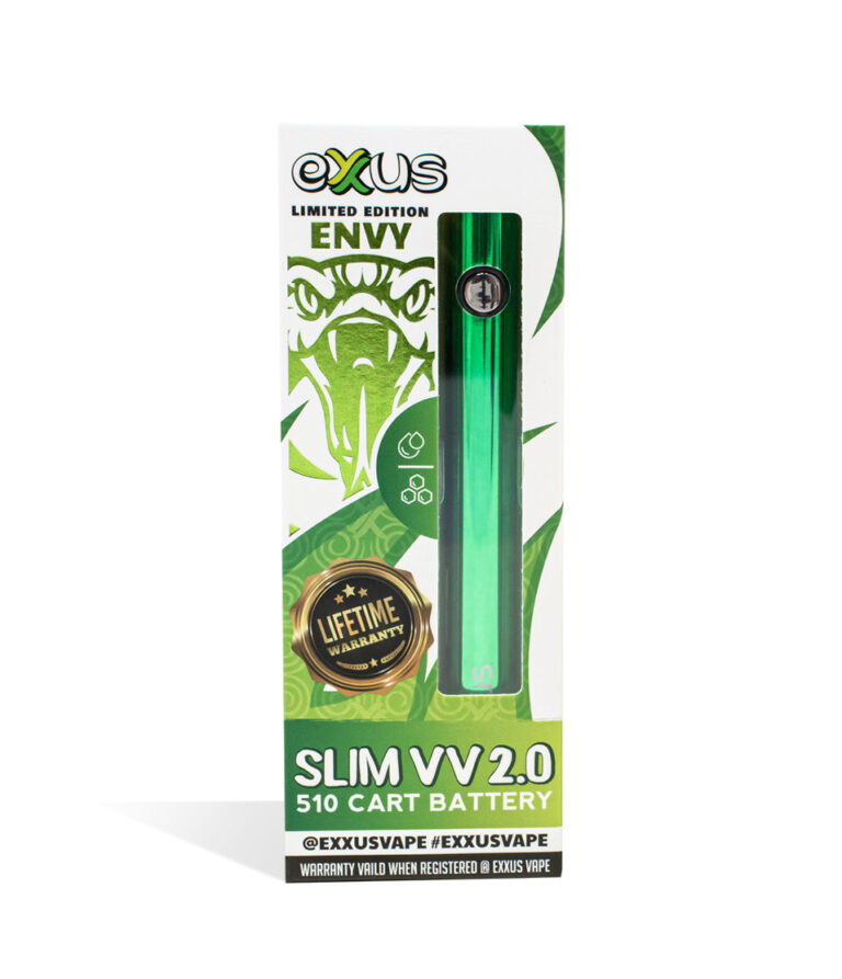 Envy Exxus Vape Slim VV 2.0 510 Thread Battery single pack on white background