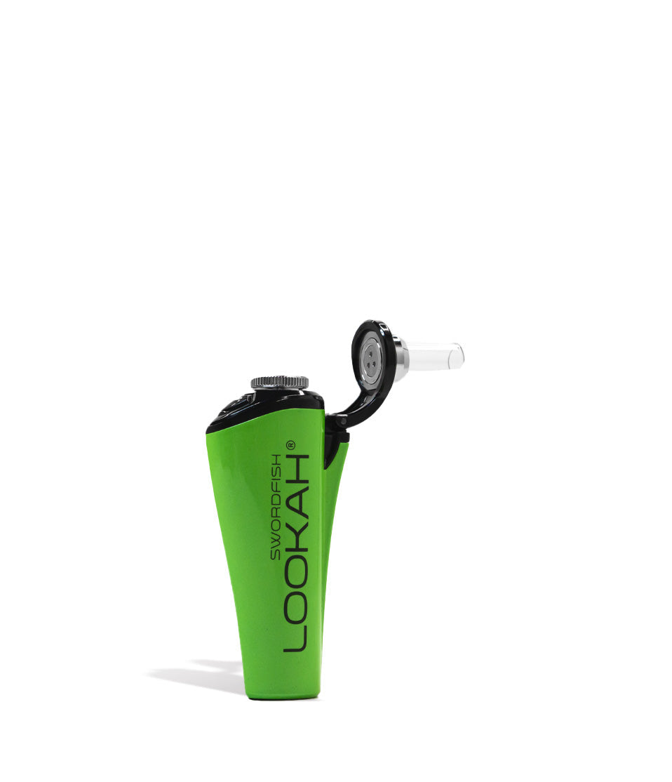Green open Lookah Swordfish Portable Concentrate Vaporizer on white background