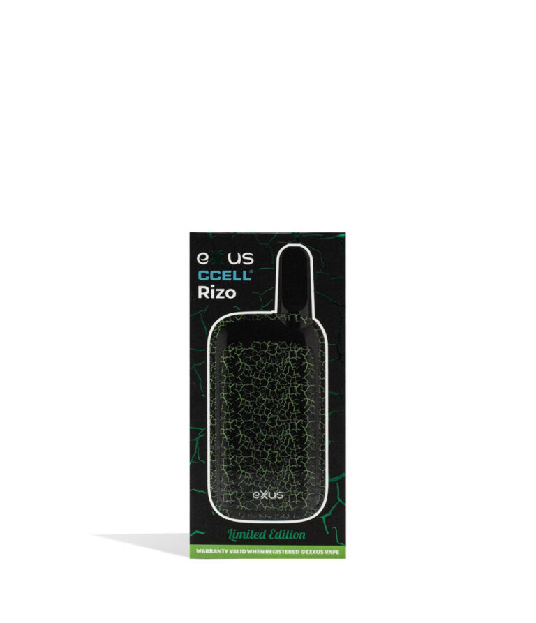 Black Green Crackle packaging Exxus Vape Rizo 510 Thread Battery on White Background