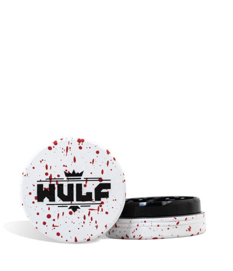 White and Red Wulf Mods 2pc 65mm Spatter Grinder on white background