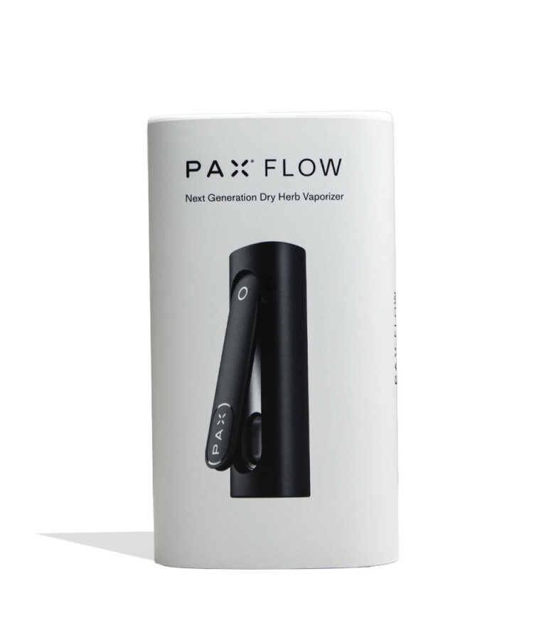 PAX Flow Dry Herb Vaporizer Onyx Packaging Front View on White Background