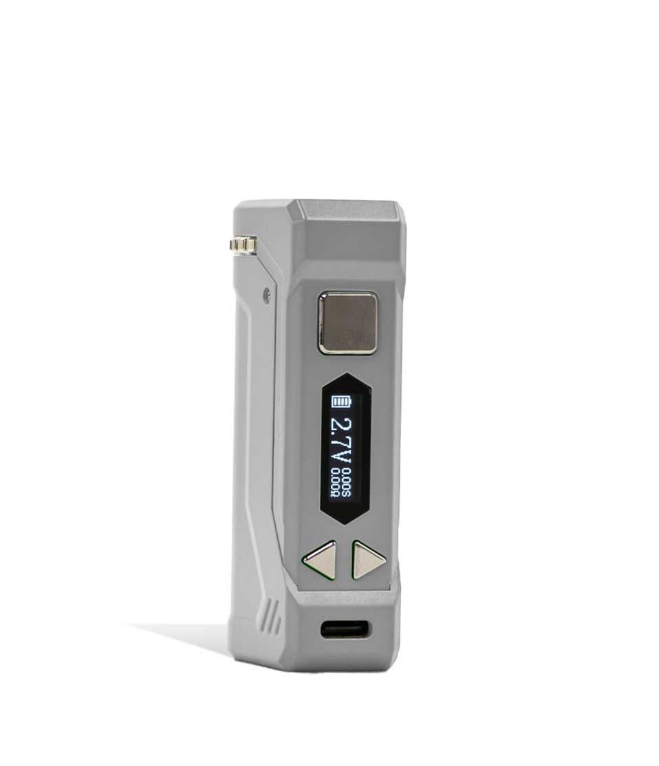 Silver side view Yocan UNI PRO 2 Adjustable 510 Thread Battery on white studio background