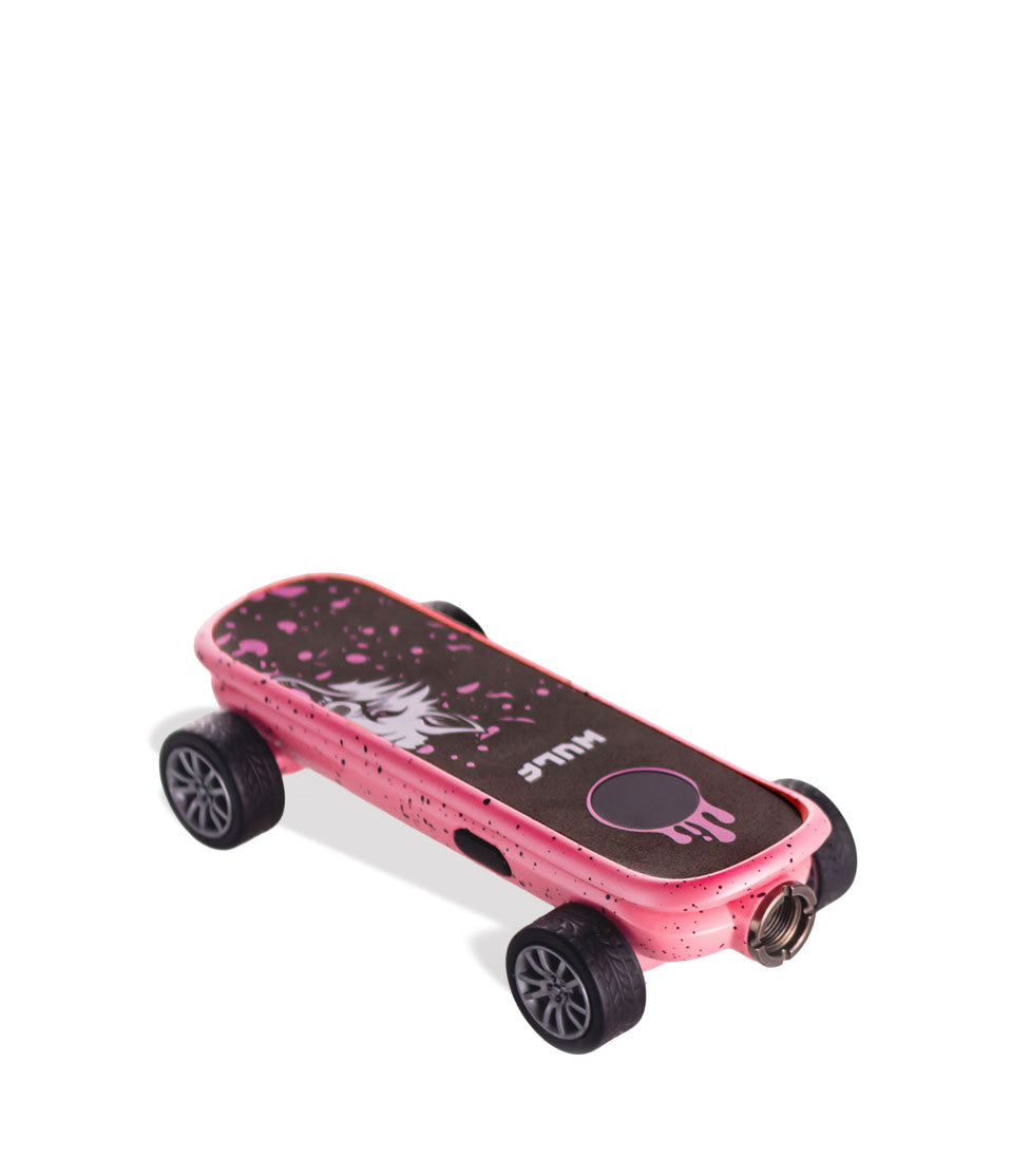 Pink Black Spatter Wulf Mods Deck Skateboard Voltage Battery Down View on White Background