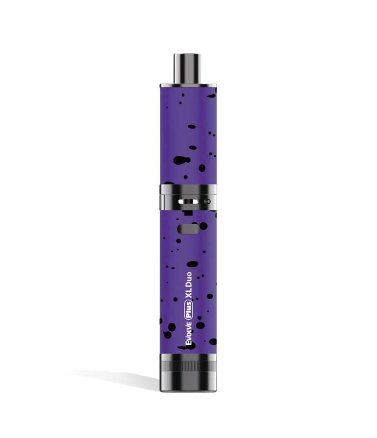 Purple Black Spatter Dry Herb Wulf Mods Evolve Plus XL Duo 2-in-1 Kit on white studio background