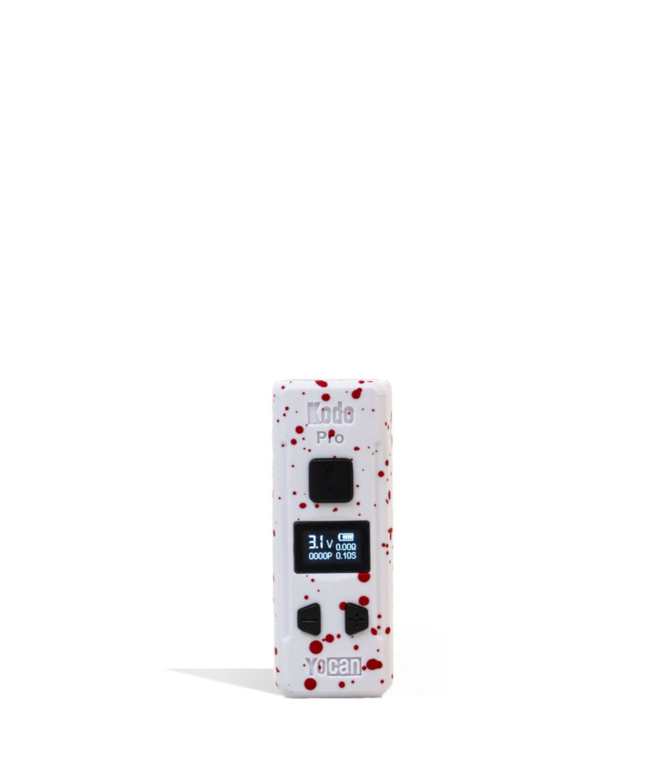 White Red Spatter Wulf Mods KODO Pro 510 Thread Battery Front View on White Background
