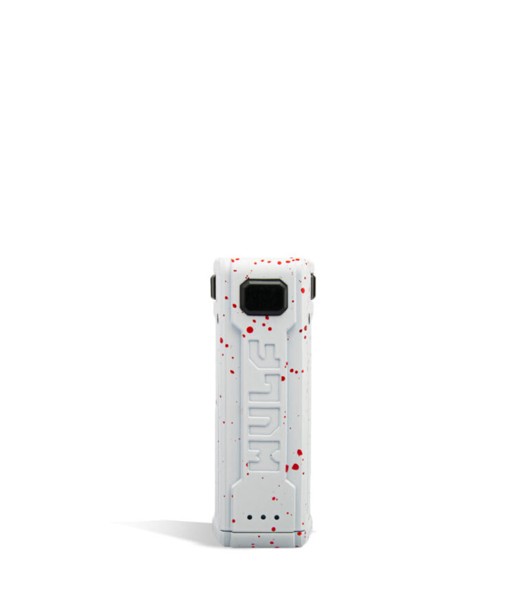 White Red Spatter face Wulf Mods UNI S Adjustable 510 Thread Battery on white background
