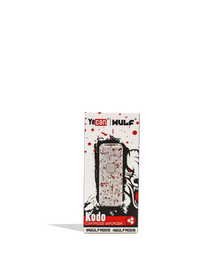 White Red Spatter Wulf Mods KODO 510 Thread Battery Packaging Front View on White Background