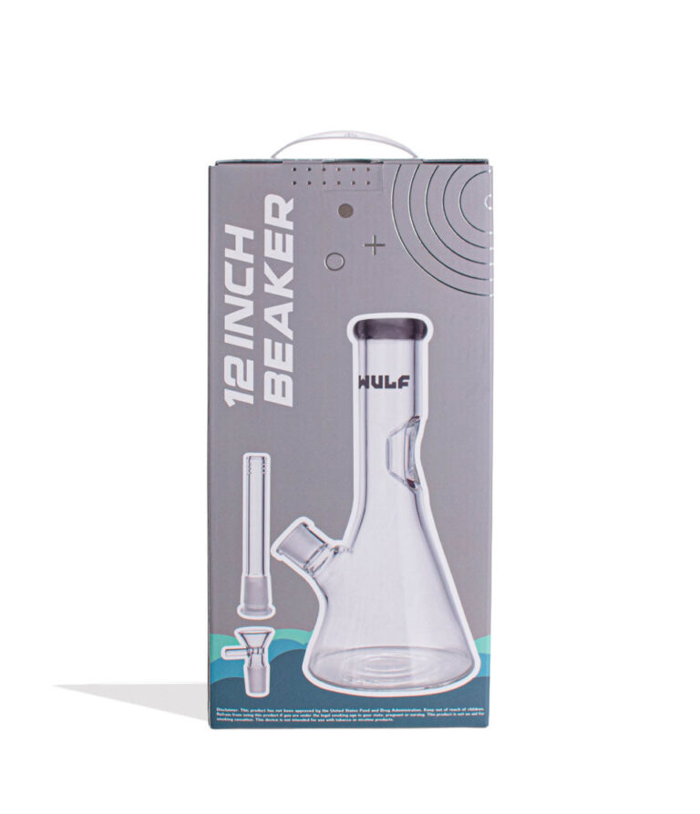 Smoke Wulf Mods 7mm 12inch Beaker Water Pipe Packaging Back View on White Background