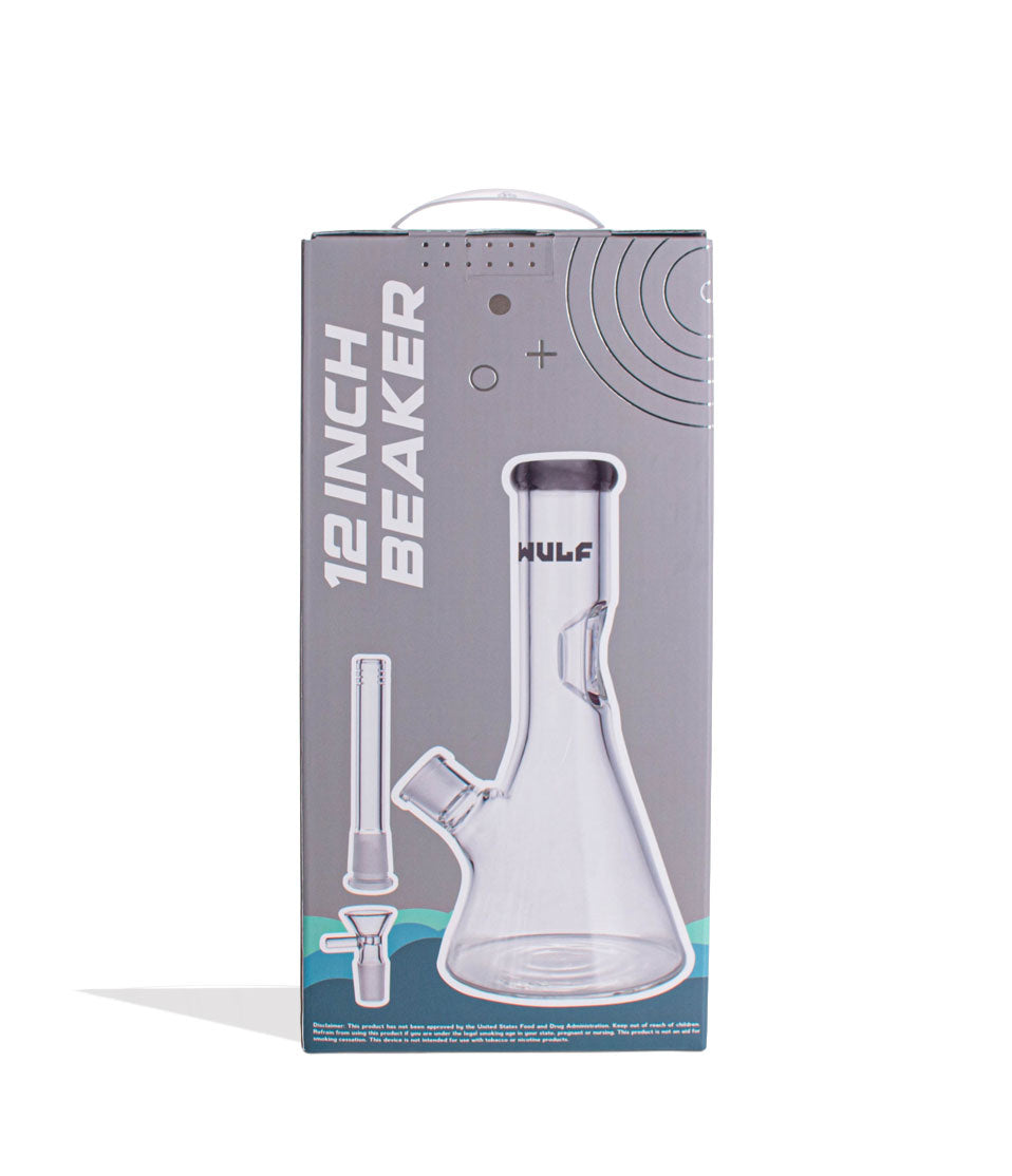 Smoke Wulf Mods 7mm 12inch Beaker Water Pipe Packaging Back View on White Background