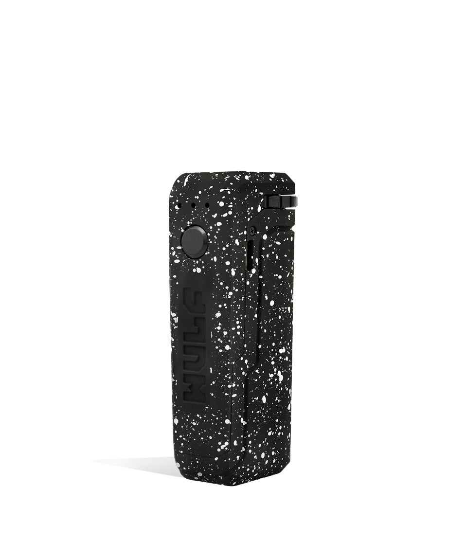 Black White Spatter left side view Wulf Mods UNI Adjustable 510 Thread Battery on white studio background