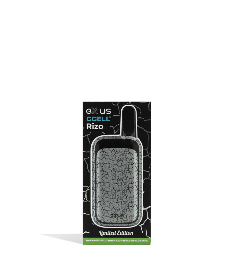 White Black Crackle packaging Exxus Vape Rizo 510 Thread Battery on White Background