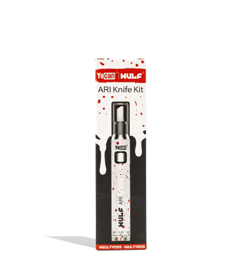 White Red Spatter Wulf Mods ARI Hot Knife Packaging Front View on White Background