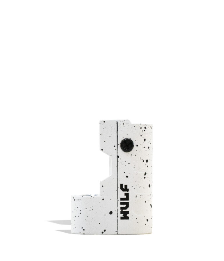 White Black Spatter Wulf Mods Micro Max 2g 510 Thread Battery on white background