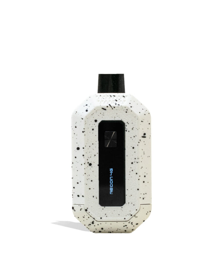 White Black Spatter Wulf Mods Recon 4g Dual 510 Thread Battery Front View on White Background