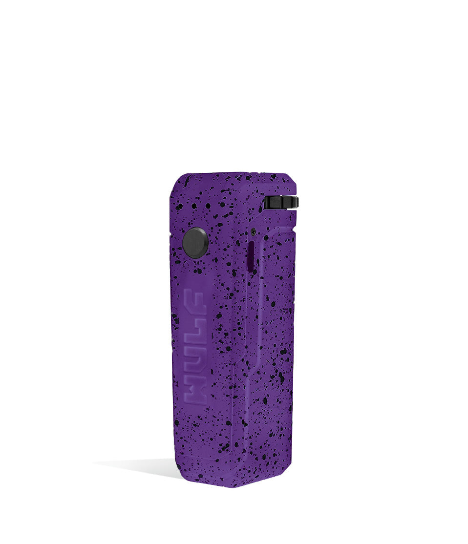 Purple Black Spatter left side view Wulf Mods UNI Adjustable 510 Thread Battery on white studio background