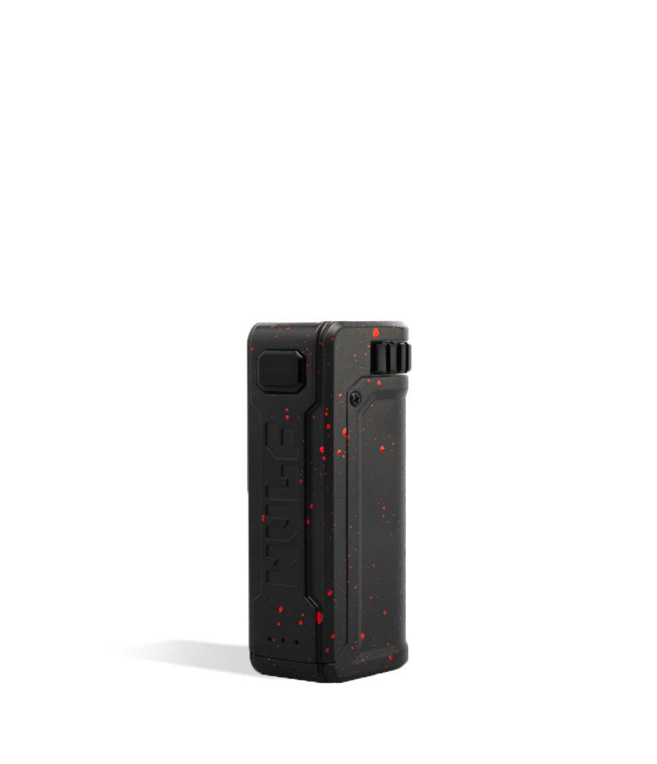 Black Red Spatter side Wulf Mods UNI S Adjustable 510 Thread Battery on white background