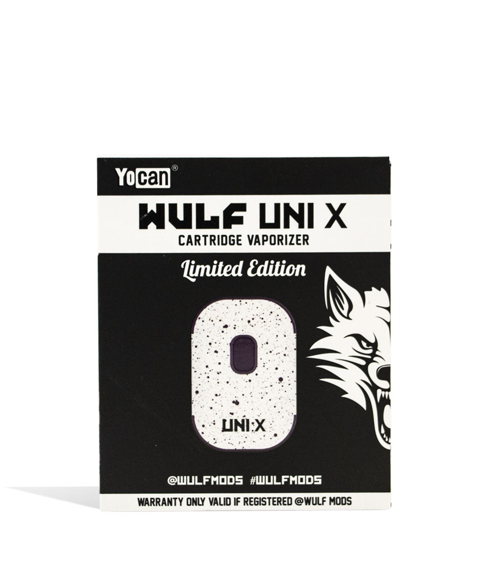 White Black Spatter Wulf Mods UNI X 510 Thread Battery Box on white background