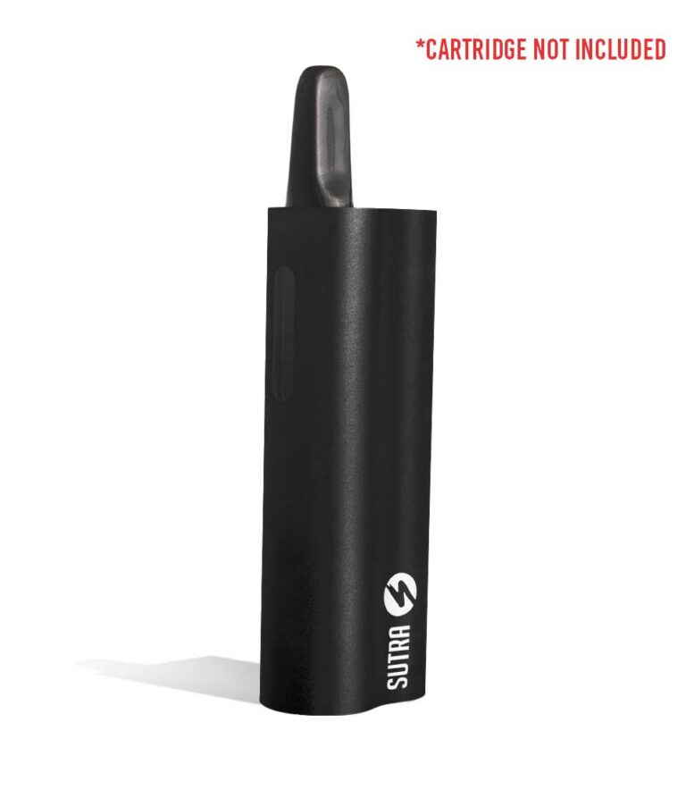 Black side view w/cartridge Sutra Vape Auto 510 Thread Battery on white background