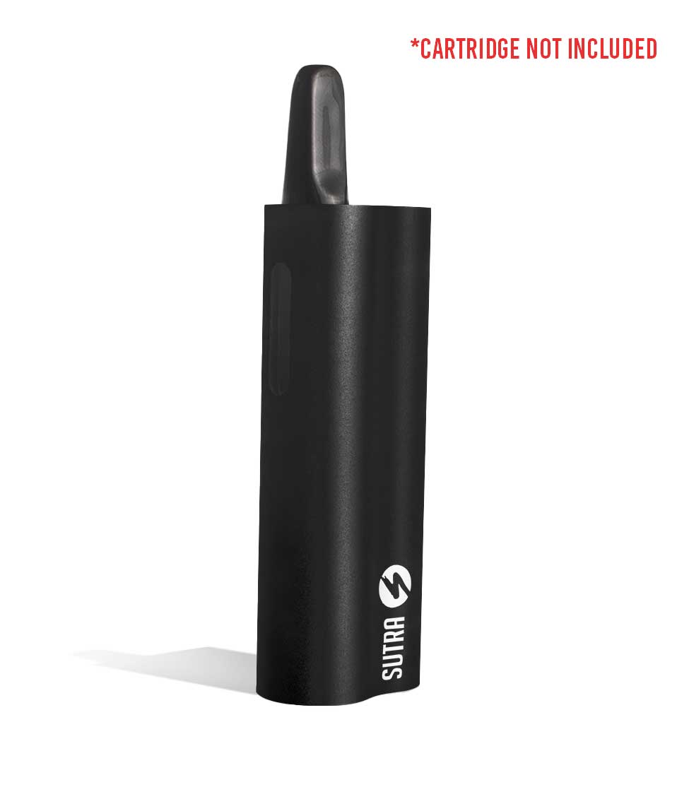 Black side view w/cartridge Sutra Vape Auto 510 Thread Battery on white background