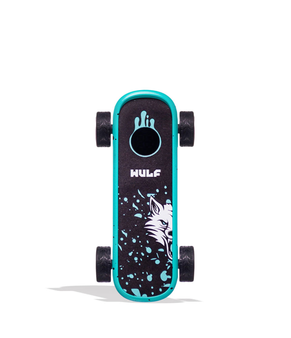 Teal Black Spatter Wulf Mods Deck Skateboard Voltage Battery Front View on White Background