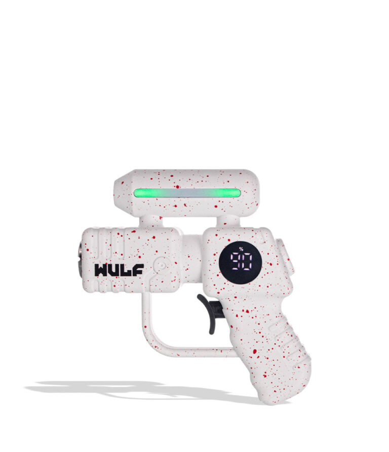 White Red Spatter Wulf Mods Zapp Variable Voltage Battery on white background