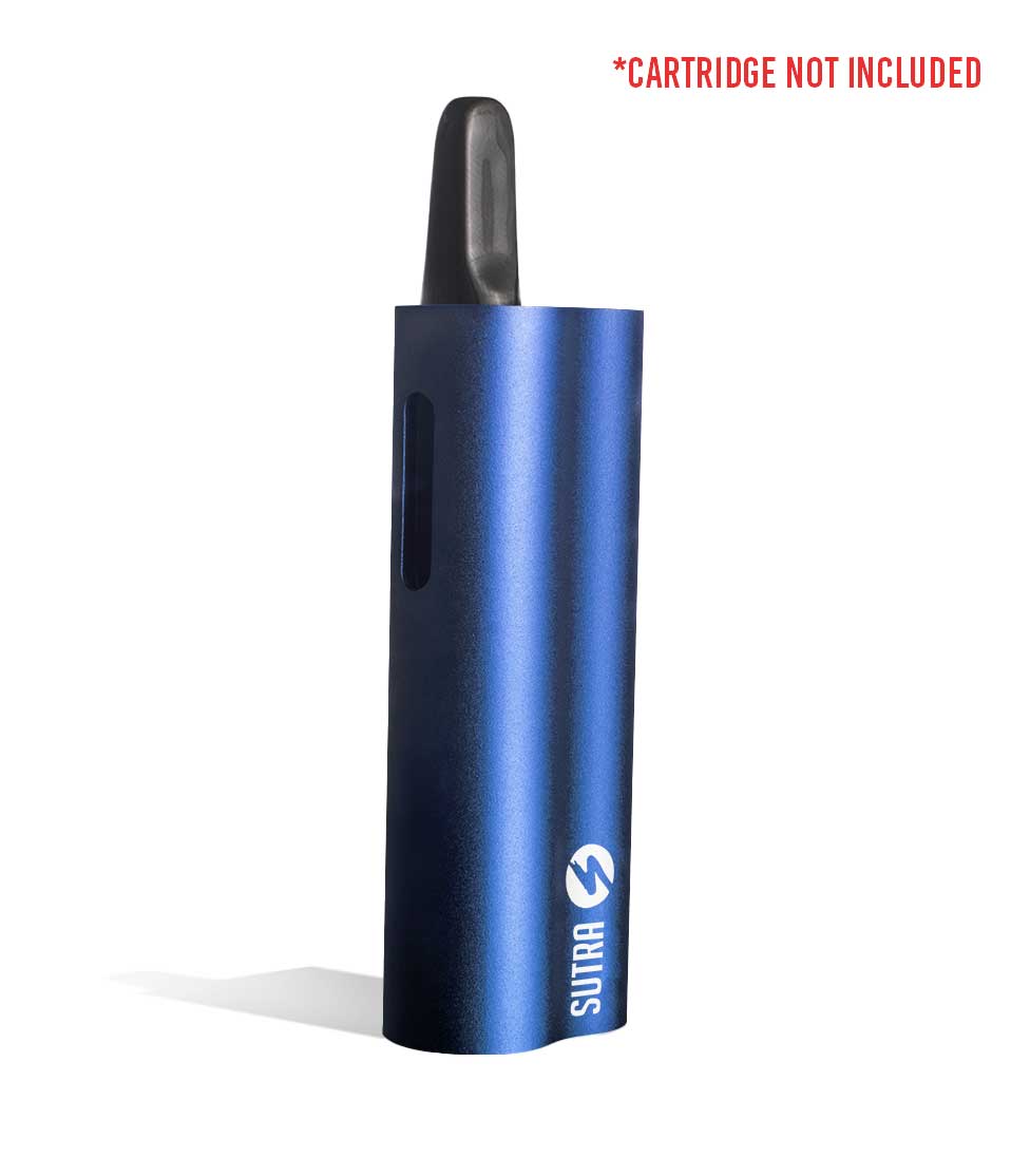 Blue side view w/cartridge Sutra Vape Auto 510 Thread Battery on white background