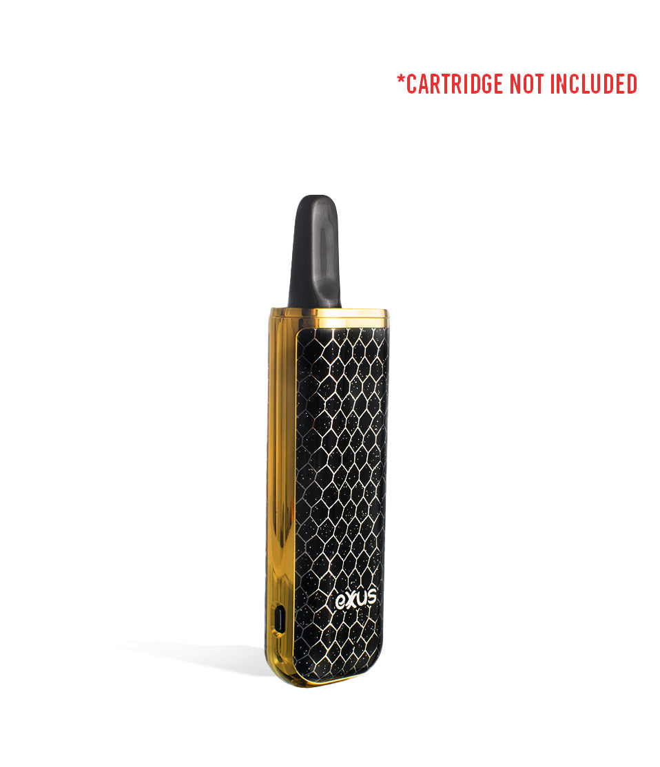 Black Gold Cobra side view with cartridge Exxus Vape MiNovo 510 Thread Battery on white studio background