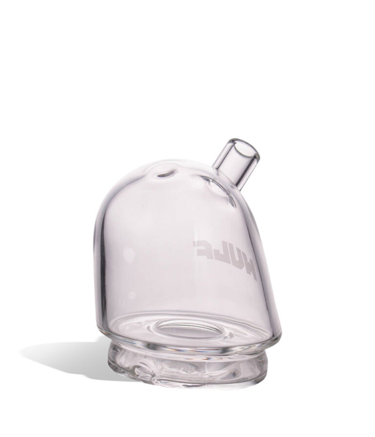 WULF Link Puffco Peak glass attachment in clear, angled view showing the mouthpiece