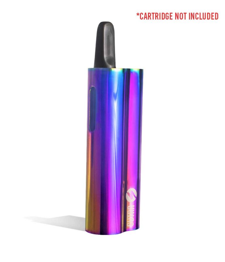 Full Color side view w/cartridge Sutra Vape Auto 510 Thread Battery on white background