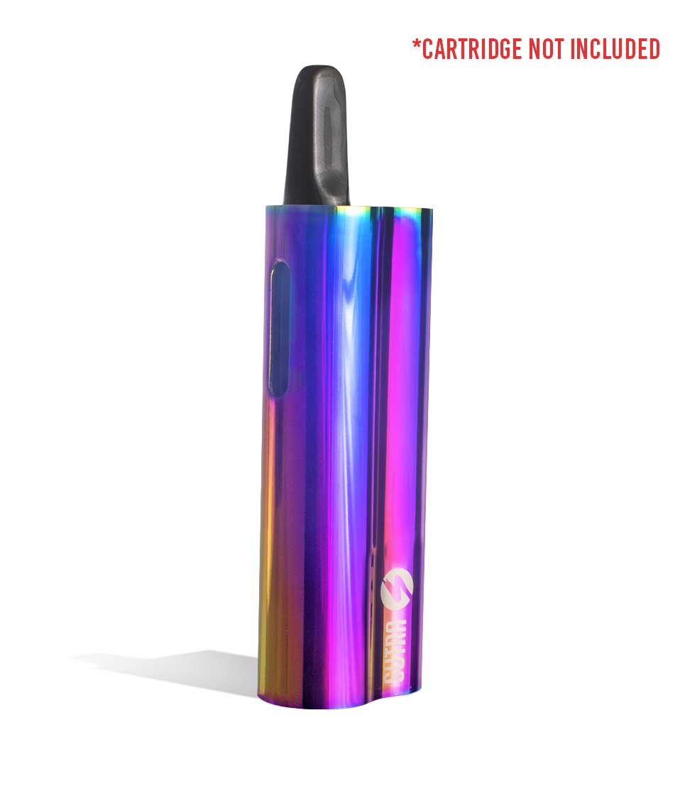 Full Color side view w/cartridge Sutra Vape Auto 510 Thread Battery on white background