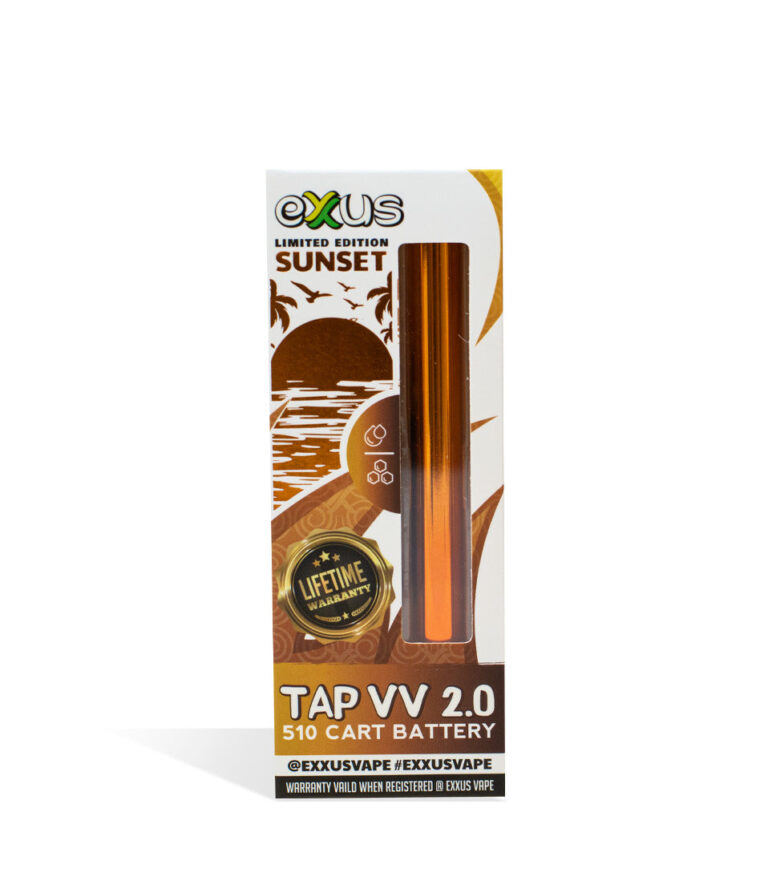 Sunset Exxus Vape Tap VV 2.0 510 Thread Battery single pack on white background