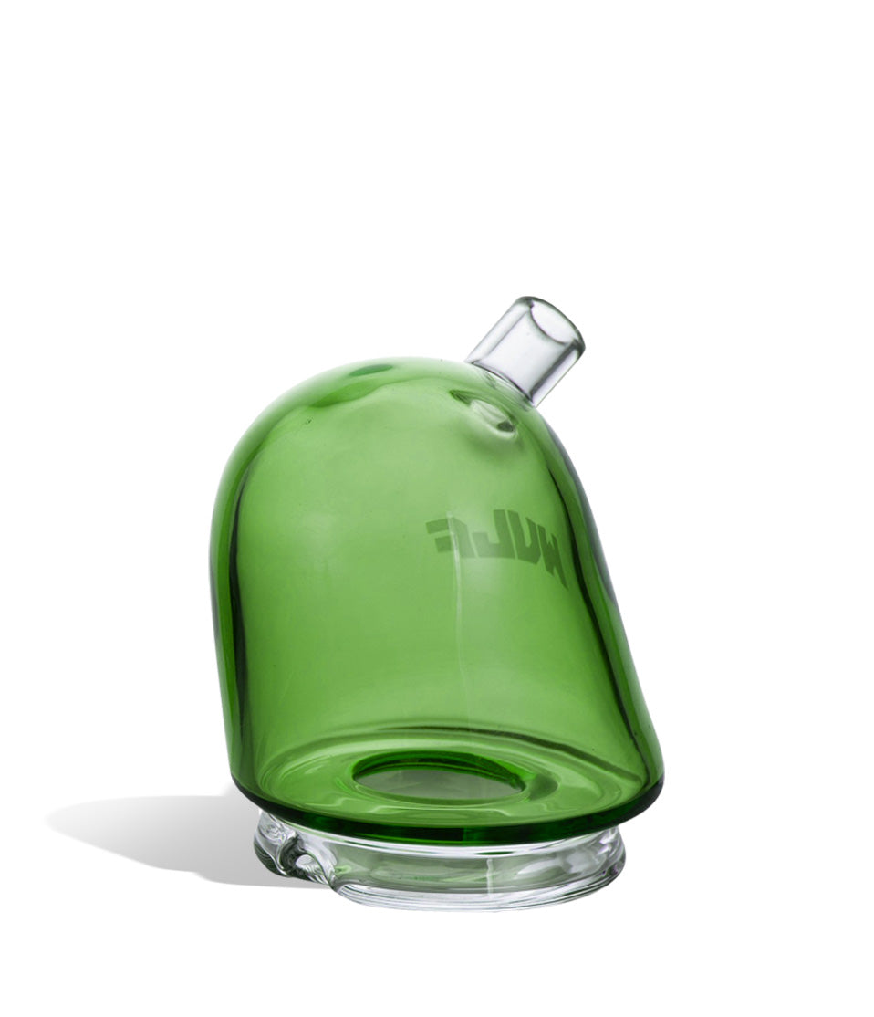 WULF Link Puffco Peak glass attachment in green, angled view showing the mouthpiece