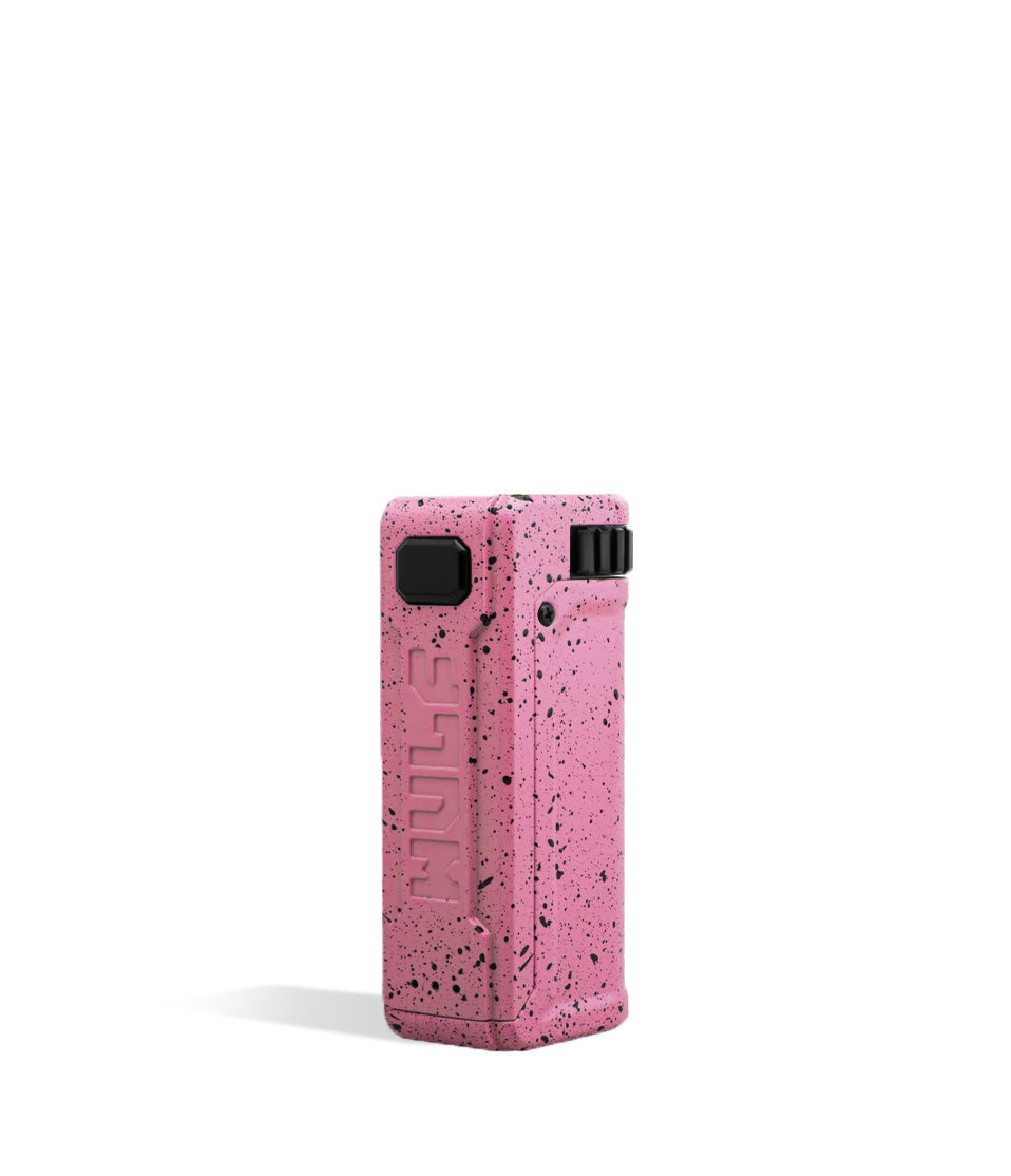 Pink Black Spatter side Wulf Mods UNI S Adjustable 510 Thread Battery on white background