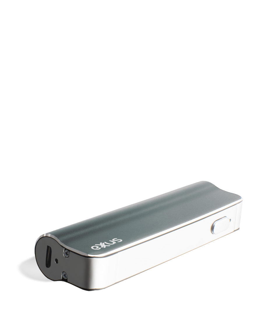 Gunmetal laying down Exxus Vape Snap VV 510 Thread Battery on white studio background