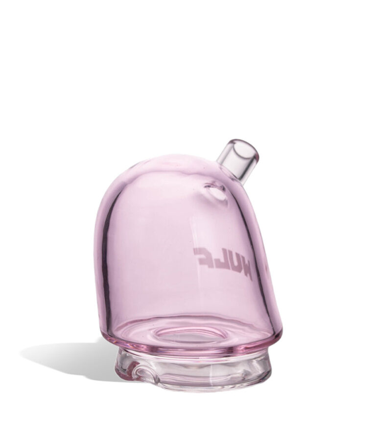 WULF Link Puffco Peak glass attachment in pink, angled view showing the mouthpiece