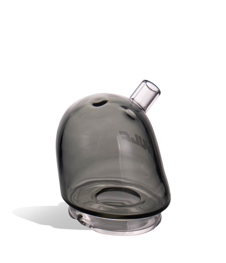 WULF Link Puffco Peak glass attachment in smoke, angled view showing the mouthpiece