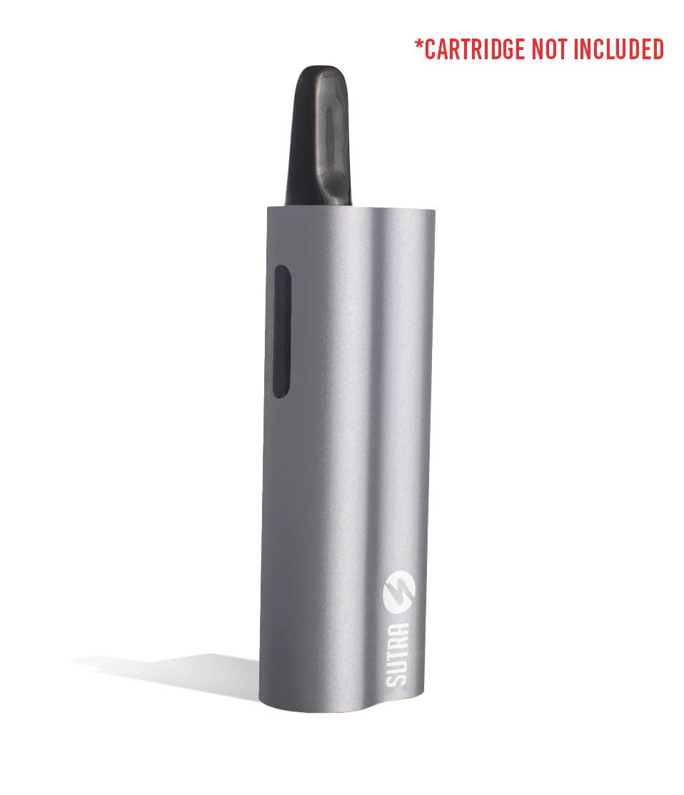 Silver side view w/cartridge Sutra Vape Auto 510 Thread Battery on white background