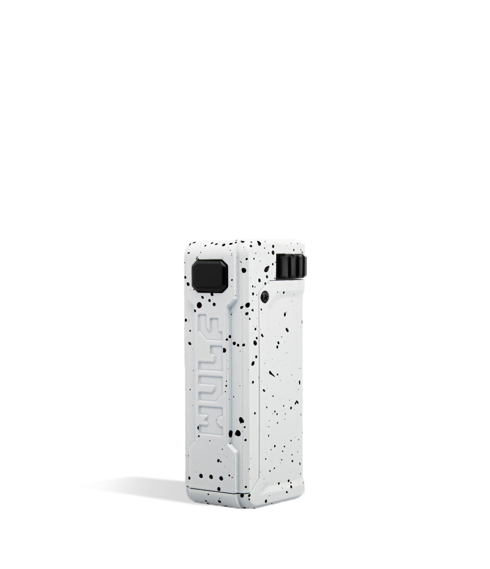 White Black Spatter side Wulf Mods UNI S Adjustable 510 Thread Battery on white background