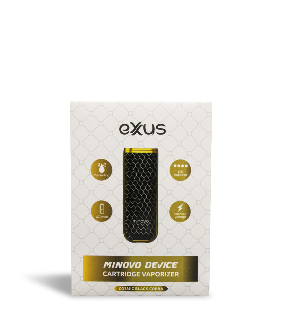 Black Gold Box front view Exxus Vape MiNovo 510 Thread Battery on white studio background