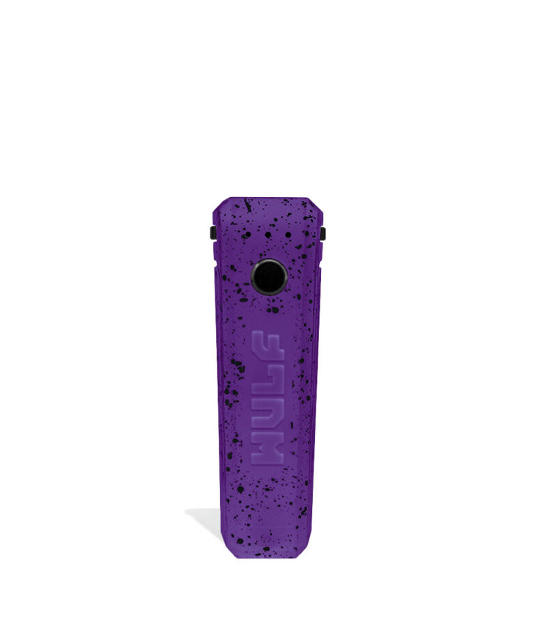 Purple Black Spatter face Wulf Mods UNI Adjustable 510 Thread Battery on white studio background