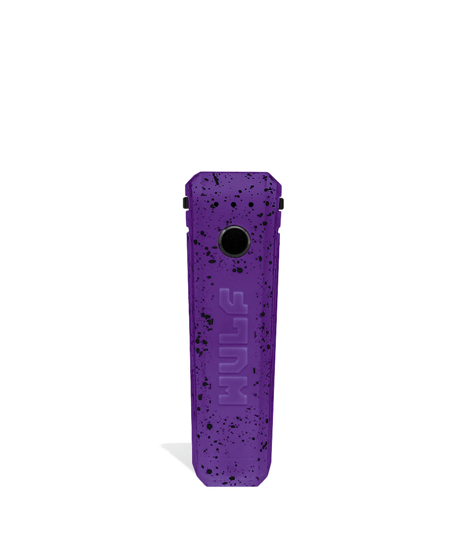 Purple Black Spatter face Wulf Mods UNI Adjustable 510 Thread Battery on white studio background