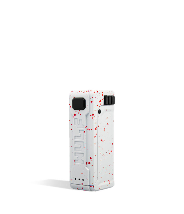 White Red Spatter side Wulf Mods UNI S Adjustable 510 Thread Battery on white background