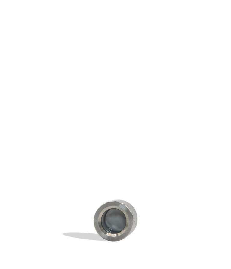 Wulf Pocket Mini atomizer/chamber laid horizontally on a white background with a soft cast shadow showing top view inside of the main chamber.