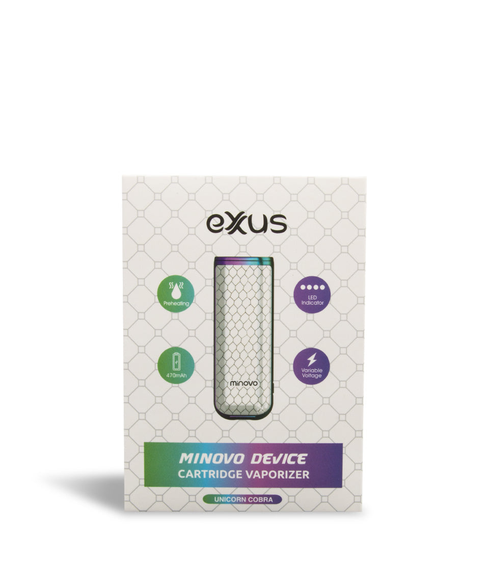 Unicorn Cobra Box front view Exxus Vape MiNovo 510 Thread Battery on white studio background
