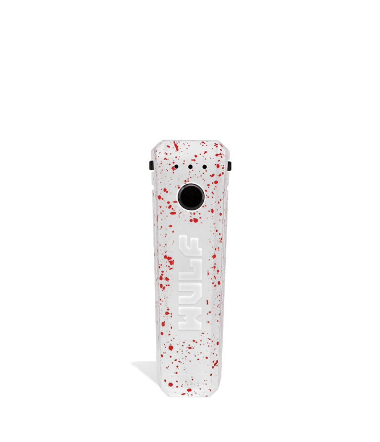 White Red Spatter Face Wulf Mods UNI Adjustable 510 Thread Battery on white studio background